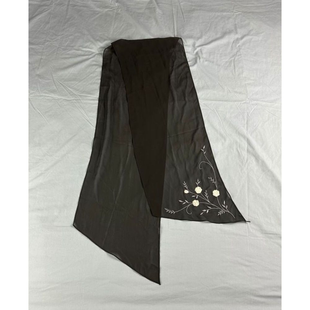 Women's Embroidered Floral Neck Scarf Black Polyester 68" x 13" Lightweight